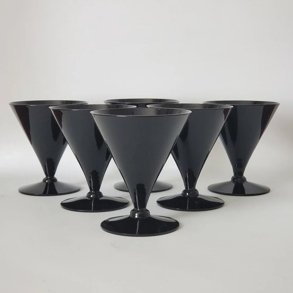 6 Reizart Jet Black Liquor Cocktail Glasses Mid Century Modern 1958 Cone #7160
